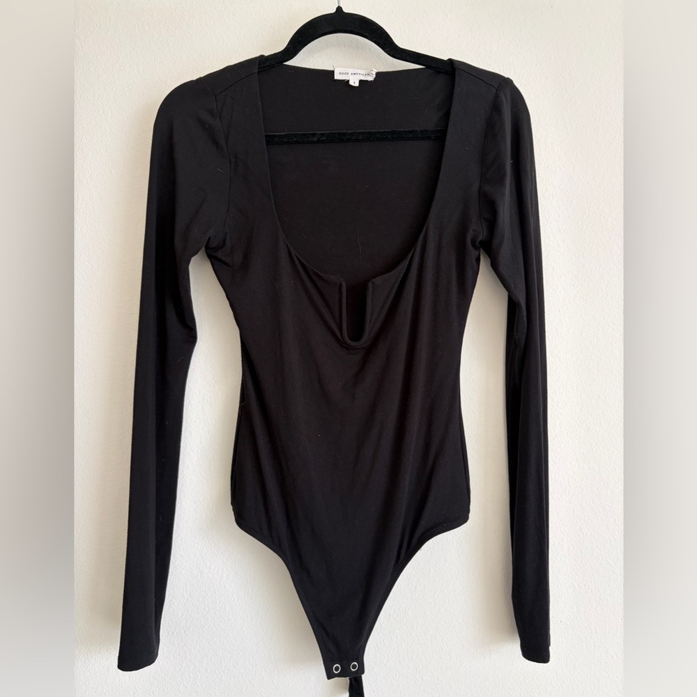 Good American Elegant Black Long Sleeve Bodysuit